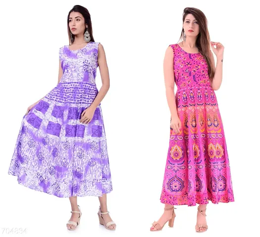 E-WISH BOX Women's Fit And Flare Knee Long Dress Combo (Maxi Dress For Women84_Multicolour_2XL)