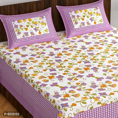 E-WISH BOX#174; 100% Cotton Rajasthani Jaipuri Traditional Floral Print Double Bed Sheet with Pack of 2 Pillow Cover's (230Cm*240Cm) Design No.42-thumb0