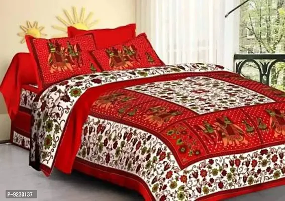 E-WISH BOX 100 % Cotton Rajasthani Jaipuri Double bedsheet with 2 Pillow Covers