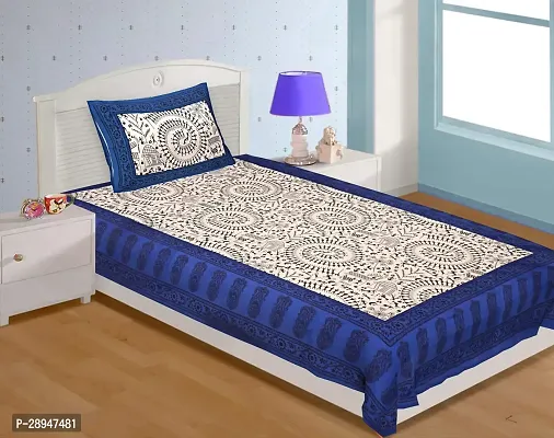 Comfortable Blue Cotton Printed 1 Bedcover + 1 Pillowcover-thumb0