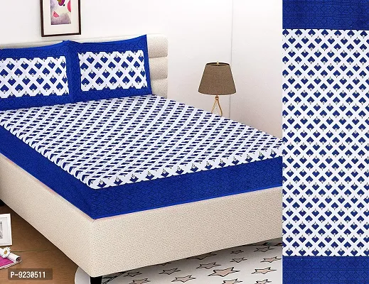 E-WISH BOX 100% Cotton Double BedSheet for Double Bed with 2 Pillow Covers Set, 200 TC, 3D Printed Pattern, Queen Size Bedsheet Series A-03