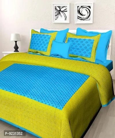 E-WISH BOX Rajasthani Jaipuri Pure Cotton Bedsheet 3D Hand Block Print with 2 Pillow Cover TC - 180, D_A50