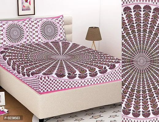 E-WISH BOX 100% Cotton Double BedSheet for Double Bed with 2 Pillow Covers Set, 200 TC, 3D Printed Pattern, Queen Size Bedsheet Series A-12