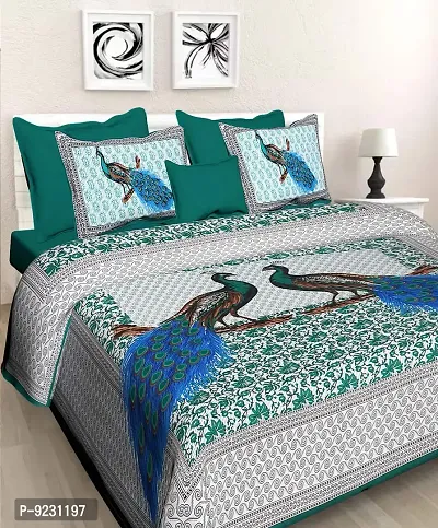 E-WISH BOX Rajasthani Jaipuri Pure Cotton Bedsheet 3D Hand Block Print with 2 Pillow Cover TC - 180, D_A32