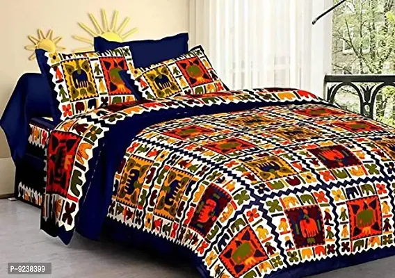 E-WISH BOX 100 % Cotton Rajasthani Jaipuri Printed Cotton King Size Double Bedsheet for Double Bed with 2 Pillow Cover