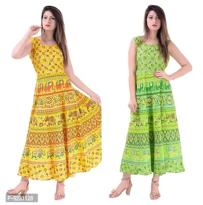 E-WISH BOX Rajasthani Traditional Women's Cotton Maxi Long Dress Jaipuri Printed Dress DN-A33-thumb0