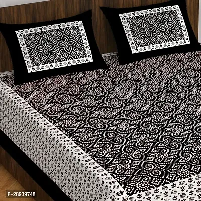 Comfortable Black Cotton Printed Double 1 Bedsheet + 2 Pillowcovers-thumb0