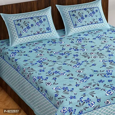 E-WISH BOX#174; 100% Cotton Rajasthani Jaipuri Traditional Floral Print Double Bed Sheet with Pack of 2 Pillow Cover's (230Cm*240Cm) Design No.105