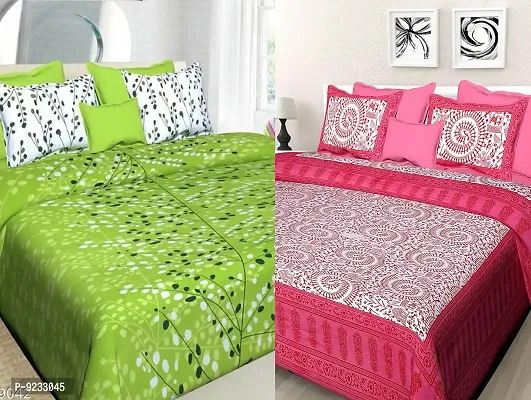E-WISH BOX-Pure Cotton Rajasthani Jaipuri King Size Queen Bedsheet Set of 2 Double Bedsheets with 4 Pillow Covers 144 TC , (Multicolour) B_F_S_50-thumb0