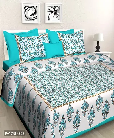 Comfortable Cotton Printed King Bedsheet with 2 Pillow Covers