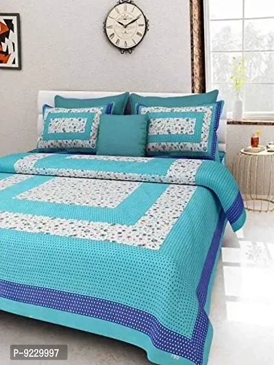 E-WISH BOX Jaipuri Print 100% Cotton Rajasthani Tradition King Size Double Bedsheet with 2 Pillow Cover _Multi-thumb0