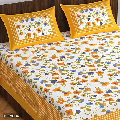 E-WISH BOX#174; 100% Cotton Rajasthani Jaipuri Traditional Floral Print Double Bed Sheet with Pack of 2 Pillow Cover's (230Cm*240Cm) Design No.38