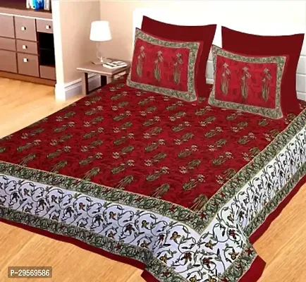 Comfortable Maroon Cotton Flat Double 1 Bedsheet + 2 Pillowcovers-thumb0