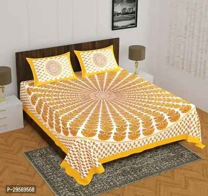 Comfortable Yellow Cotton Flat Double 1 Bedsheet + 2 Pillowcovers-thumb0