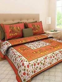 E-Wish Box Rajasthani Traditional Printed Pure 100 % Cotton King Size Bed Bedsheet for Double Bed with 2 Pillow Cover Set 144 Thread Count D.N - r 78-thumb1