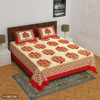 Stylish Red Cotton Queen Size Bedsheets With 2 Pillowcovers-thumb0