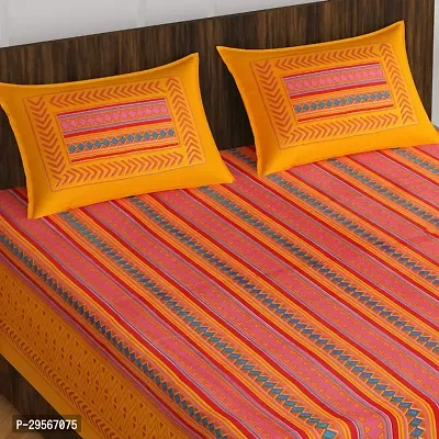 Comfortable Multicoloured Cotton Double 1 Bedsheet + 2 Pillowcovers-thumb0