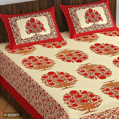 E-WISH BOX#174; 100% Cotton Rajasthani Jaipuri Traditional Floral Print Double Bed Sheet with Pack of 2 Pillow Cover's (230Cm*240Cm) Design No.123