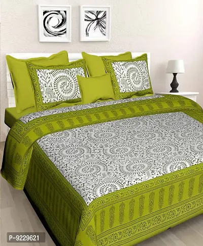 E-WISH BOX 100% Cotton Rajasthani Jaipuri Traditional King Size Double Bed Bedsheet with 2 Pillow Covers .Green