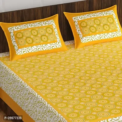 Stylish Yellow Cotton Queen Size Bedsheets With 2 Pillowcovers-thumb0