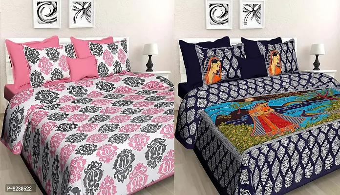 E-WISH BOX - 100% Cotton Rajasthani Combo Jaipuri Traditional King Size Double Bed Bedsheet for King Size Bed with 2 Pillow Cover's - Multicolour Spical Rakhi Offer A-308