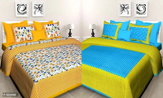 E-WISH BOX - - 100% Cotton Rajasthani Jaipuri King Size Combo Bedsheets Set of 2 Double Bedsheets with 4 Pillow Design no. 140-thumb0