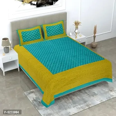 Pure 100% Cotton Double Size Bedsheet for King Size Bed with 2 Pillow Cover