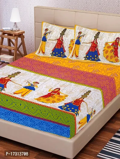 Comfortable Cotton Printed King Bedsheet with 2 Pillow Covers-thumb2