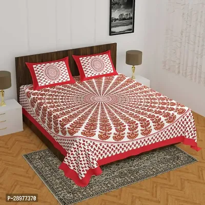 Stylish Red Cotton Queen Size Bedsheets With 2 Pillowcovers-thumb0