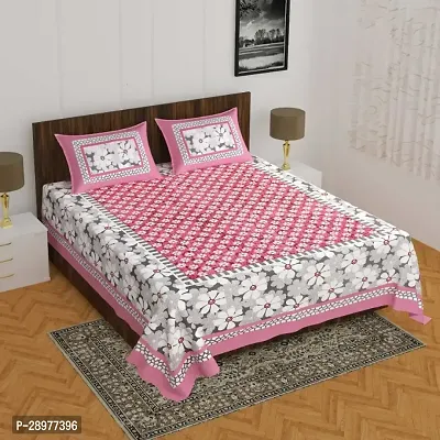 Stylish Pink Cotton Queen Size Bedsheets With 2 Pillowcovers-thumb0
