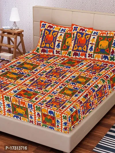 Comfortable Cotton Printed King Bedsheet with 2 Pillow Covers-thumb2