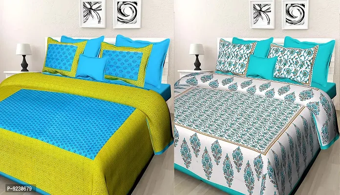 E-WISH BOX - 100% Cotton Rajasthani Combo Jaipuri Traditional King Size Double Bed Bedsheet for King Size Bed with 2 Pillow Cover's - Multicolour Spical Rakhi Offer A-230-thumb0