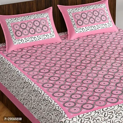 Comfortable Pink Cotton Double 1 Bedsheet + 2 Pillowcovers-thumb0