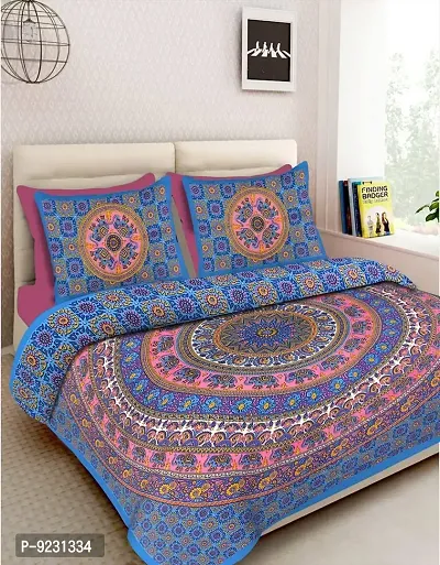 E-WISH BOX Rajasthani Jaipuri Pure Cotton Bedsheet 3D Hand Block Print with 2 Pillow Cover TC - 180, D_A29