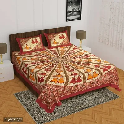 Stylish Orange Cotton Queen Size Bedsheets With 2 Pillowcovers-thumb0