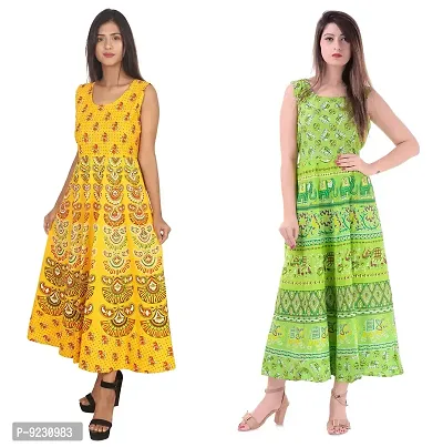 E-WISH BOX Rajasthani Traditional Women's Cotton Maxi Long Dress Jaipuri Printed Dress DN-A25