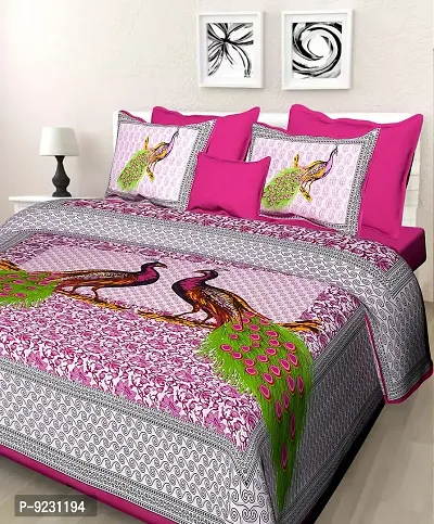 E-WISH BOX Rajasthani Jaipuri Pure Cotton Bedsheet 3D Hand Block Print with 2 Pillow Cover TC - 180, D_A58-thumb0