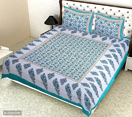 Comfortable Cotton Printed King Bedsheet with 2 Pillow Covers-thumb0