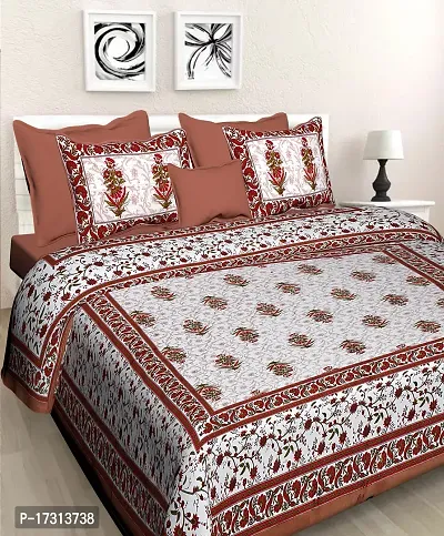 Comfortable Cotton Printed King Bedsheet with 2 Pillow Covers