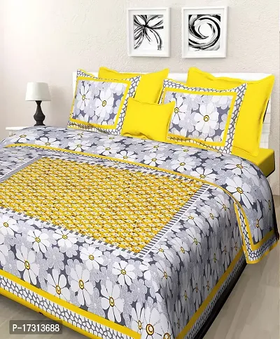 Comfortable Cotton Printed King Bedsheet with 2 Pillow Covers-thumb0