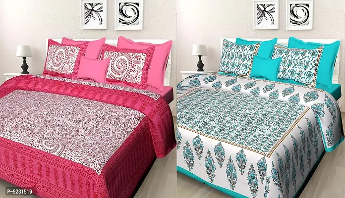 E-WISH BOX - 100% Cotton Rajasthani Combo Jaipuri Traditional King Size Double Bed Bedsheet for King Size Bed with 2 Pillow Cover's - Multicolour Spical Rakhi Offer A-228
