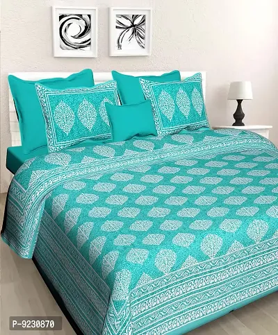 E-WISH BOX Rajasthani Jaipuri Pure Cotton Bedsheet 3D Hand Block Print with 2 Pillow Cover TC - 180, D_A75-thumb0