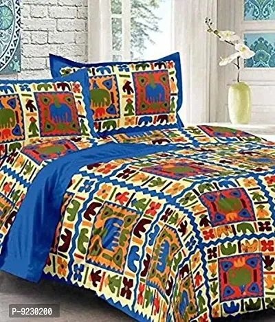 E-WISH BOX 100 % Cotton Rajasthani Jaipuri Printed Cotton King Size Double Bedsheet for Double Bed with 2 Pillow Cover