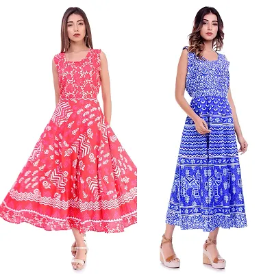 Pack Of 2 Jaipuri Cotton Maxi Dress For Women