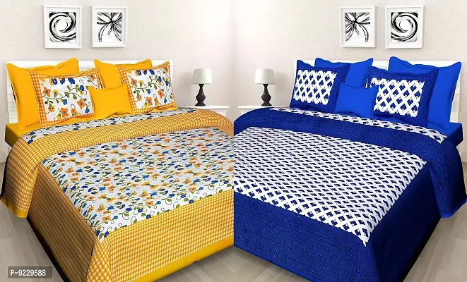 E-WISH BOX - - 100% Cotton Rajasthani Jaipuri King Size Combo Bedsheets Set of 2 Double Bedsheets with 4 Pillow Design no. 130