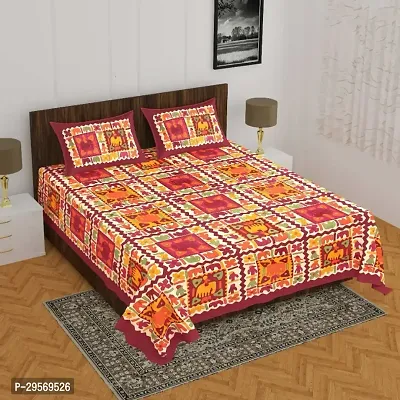 Comfortable Multicoloured Cotton Flat Double 1 Bedsheet + 2 Pillowcovers-thumb0