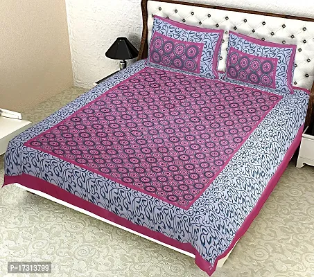 Comfortable Cotton Printed King Bedsheet with 2 Pillow Covers