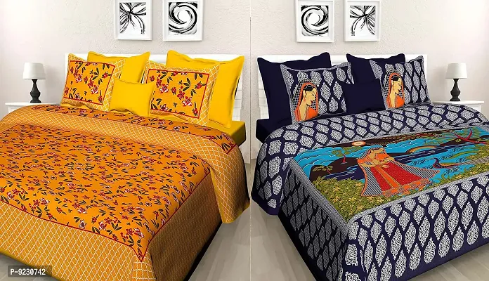E-WISH BOX - 100% Cotton Rajasthani Combo Jaipuri Traditional King Size Double Bed Bedsheet for King Size Bed with 2 Pillow Cover's - Multicolour Spical Rakhi Offer A-287