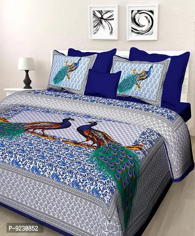 E-WISH BOX Rajasthani Jaipuri Pure Cotton Bedsheet 3D Hand Block Print with 2 Pillow Cover TC - 180, D_A18-thumb0