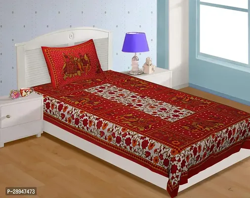 Comfortable Red Cotton Printed 1 Bedcover + 1 Pillowcover-thumb0
